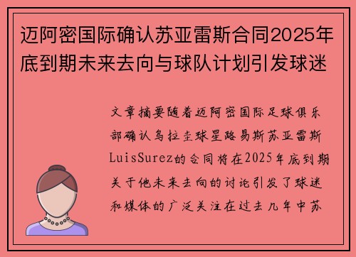 迈阿密国际确认苏亚雷斯合同2025年底到期未来去向与球队计划引发球迷热议 迈阿密国际确认苏亚雷斯合同2025年底到期未来去向与球队计划引发球迷热议