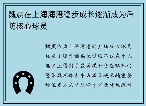 魏震在上海海港稳步成长逐渐成为后防核心球员 魏震在上海海港稳步成长逐渐成为后防核心球员